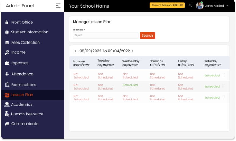 Manage Lesson Plan